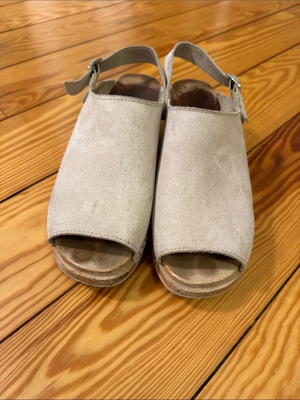 Women’s Open-Toe Slingback Suede Troentorp clog Sandals in Light Beige, sz 41